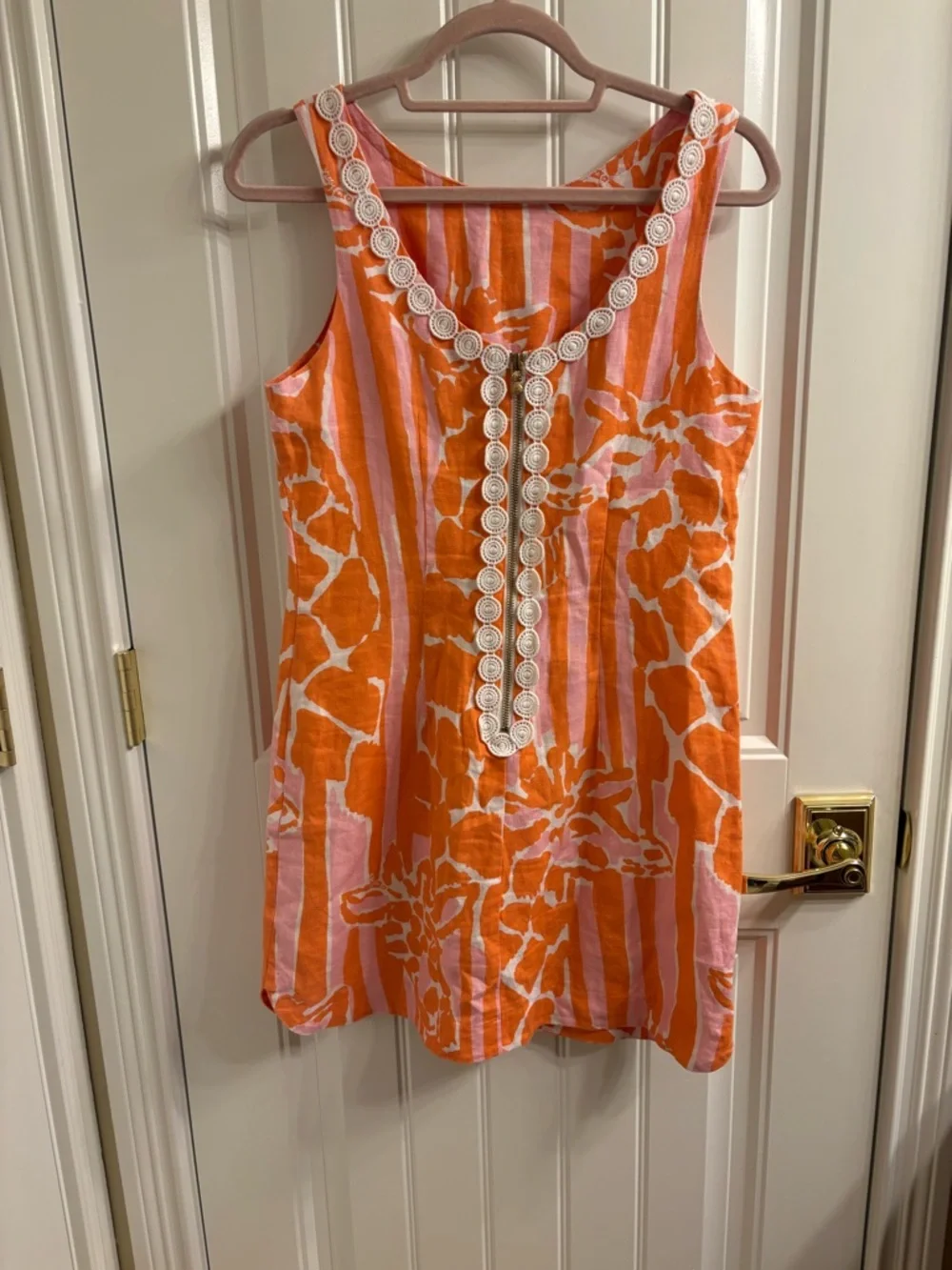 Lilly Pulitzer for Target Pink Orange Giraffe Linen Shift Dress Size 6